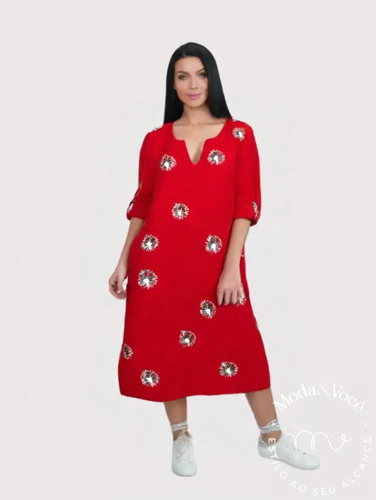 Vestido De Linho Marcela Vermelho / M Vestuário Feminino