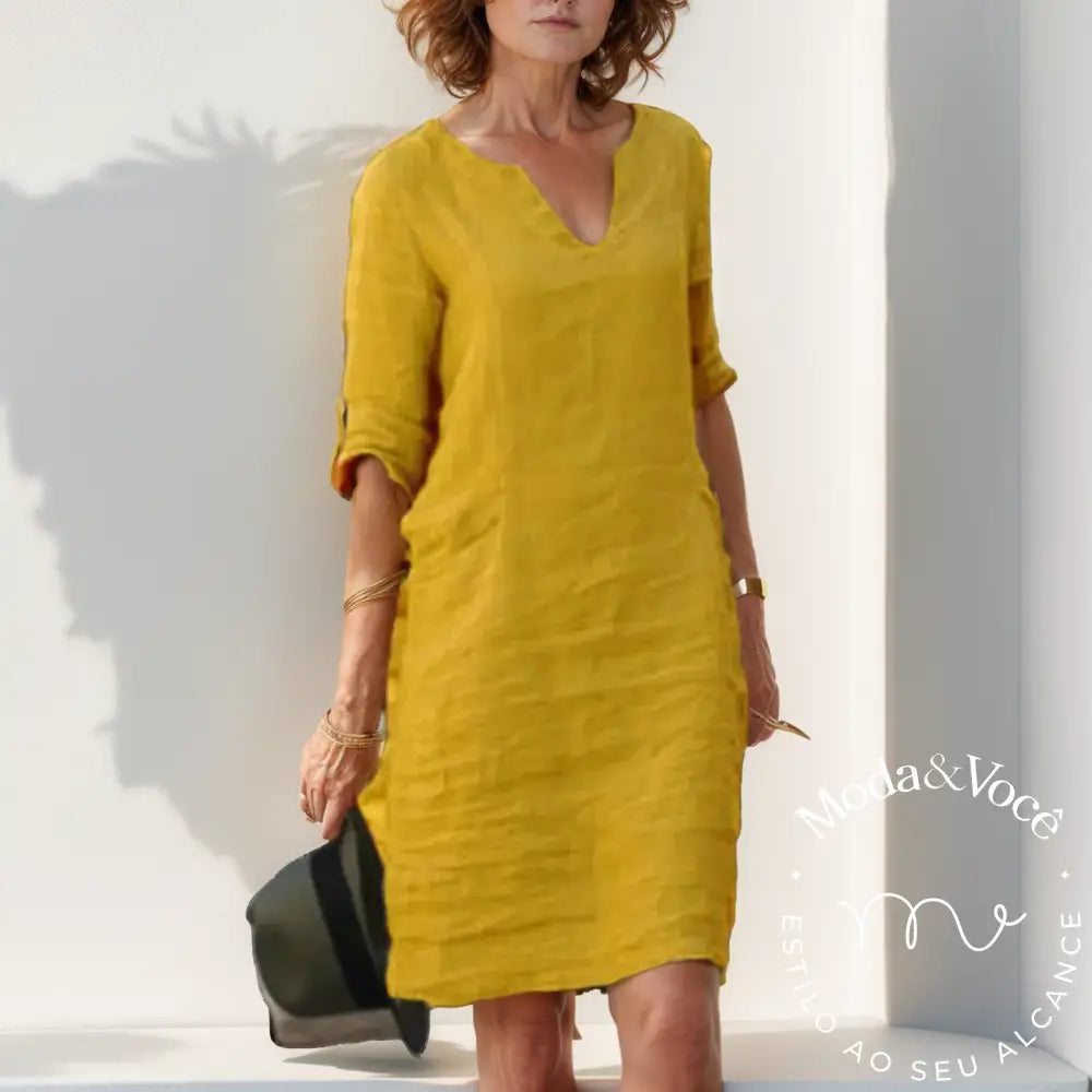 Vestido De Linho Taís Amarelo / P Vestuário Feminino
