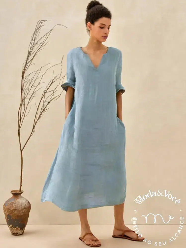 Vestido De Linho Taís Vestuário Feminino