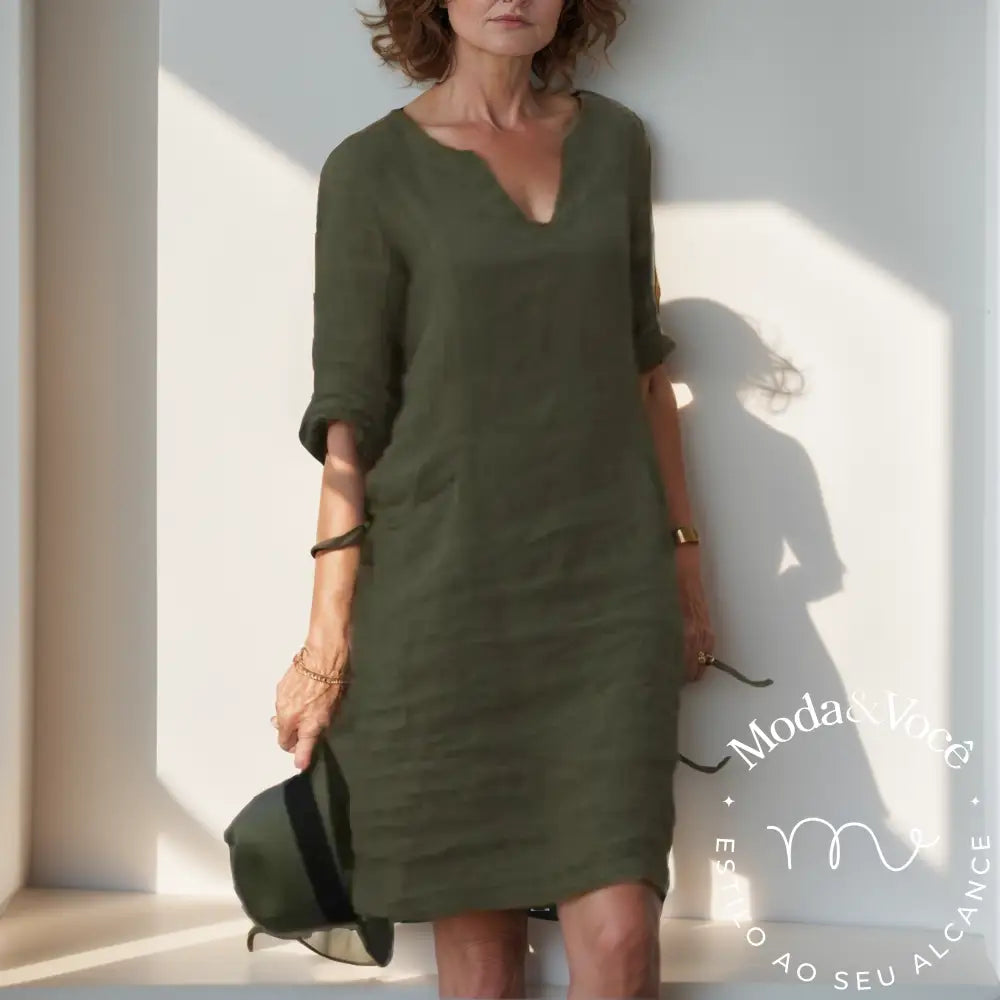 Vestido De Linho Taís Verde / P Vestuário Feminino