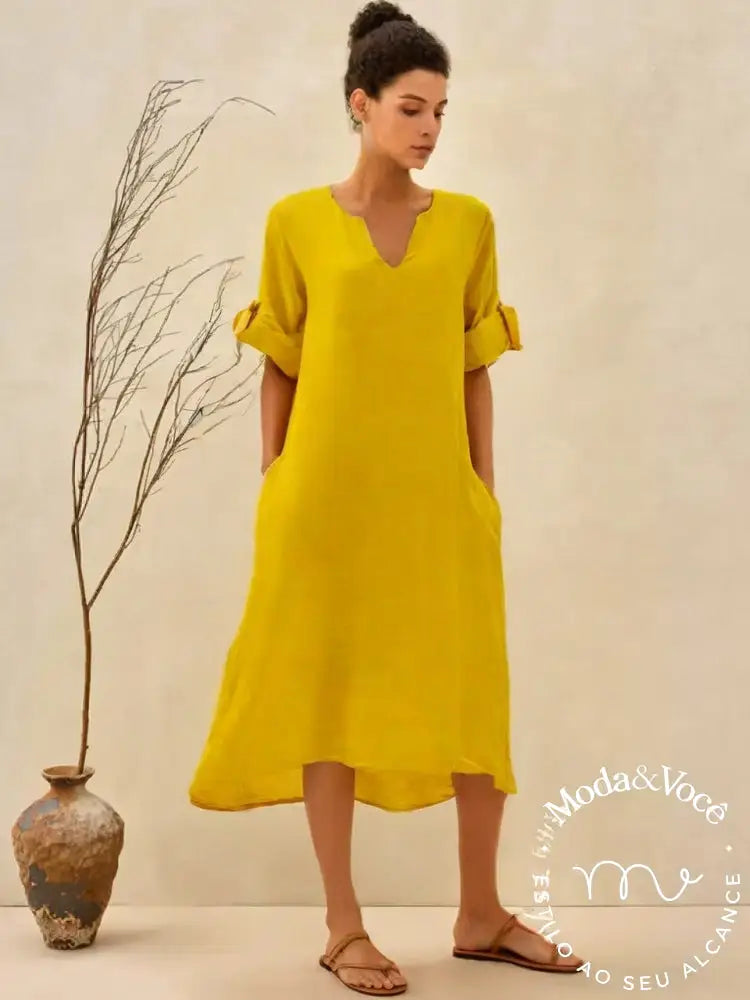 Vestido De Linho Taís Vestuário Feminino