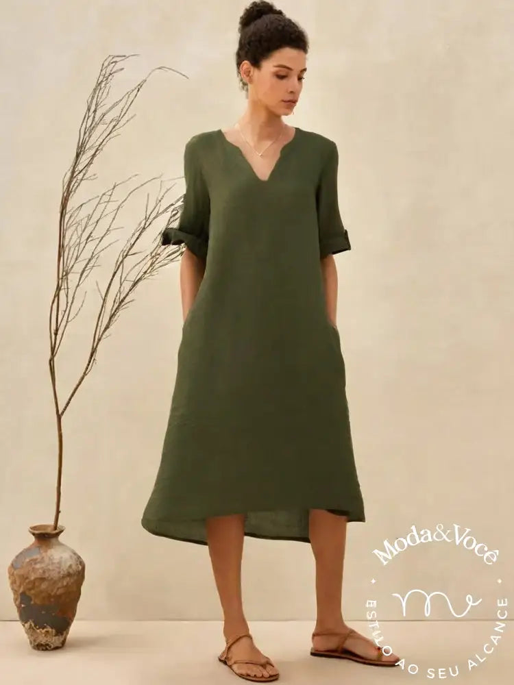 Vestido De Linho Taís Vestuário Feminino