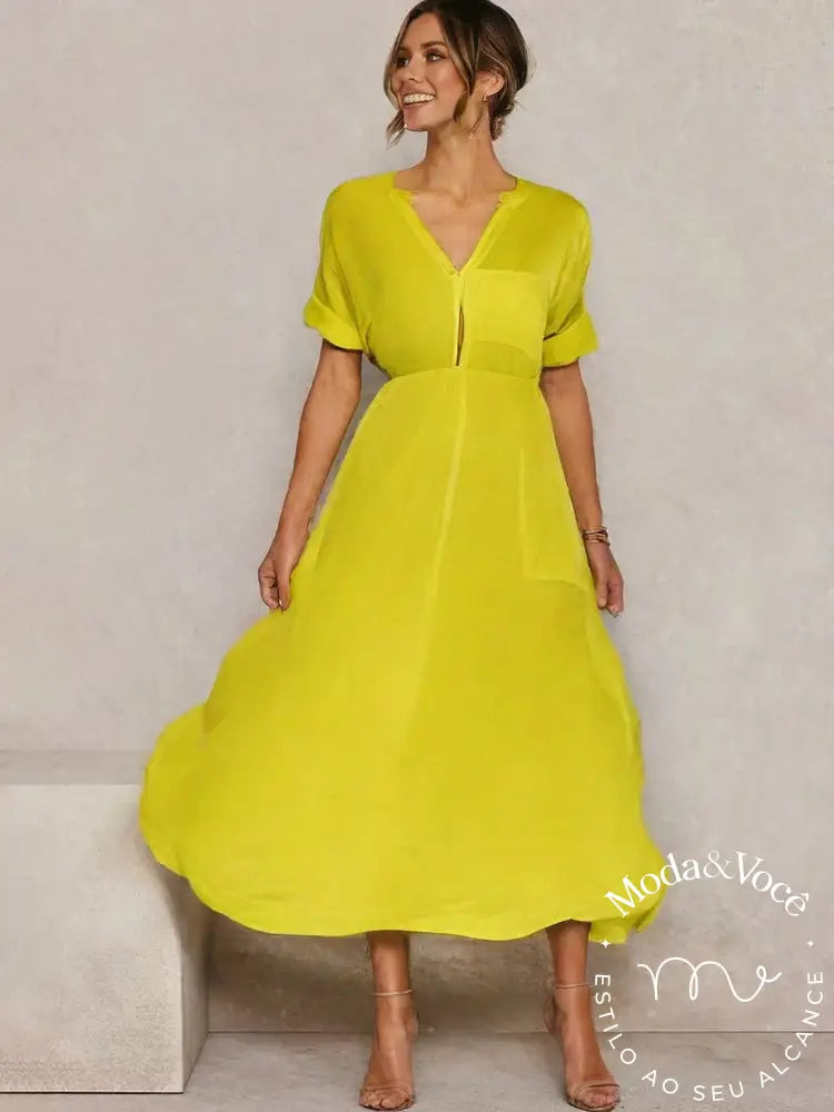 Vestido De Linho Village Amarelo / M 18