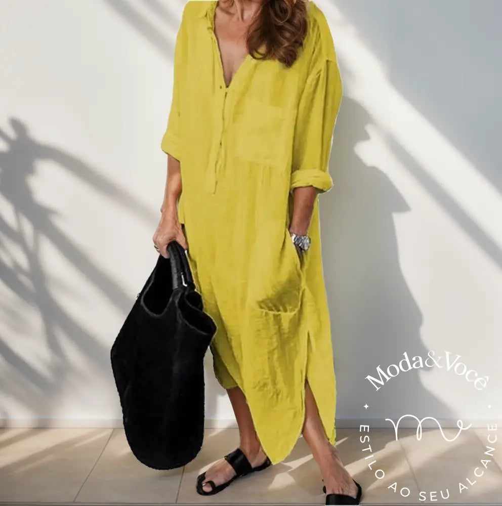 Vestido De Linho Village Amarelo / M 18