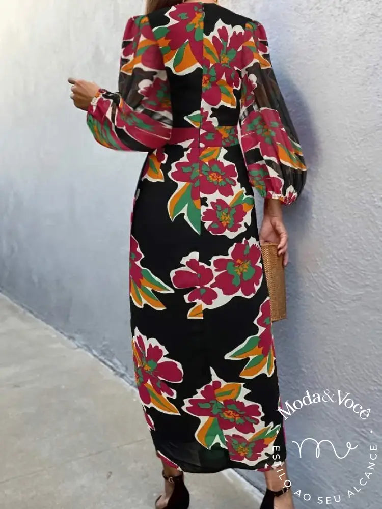 Vestido Elegante Com Decote Em V Para Convidados De Casamento