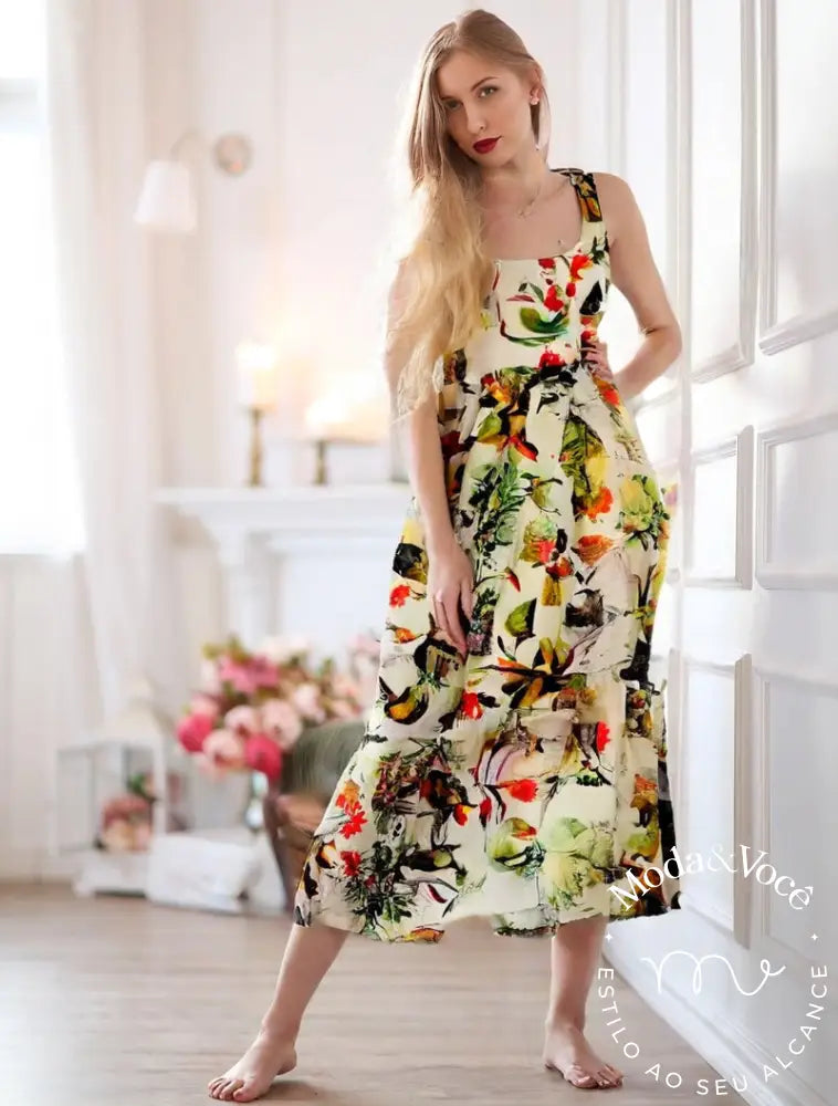 Vestido Floral Angelina Cáqui / P
