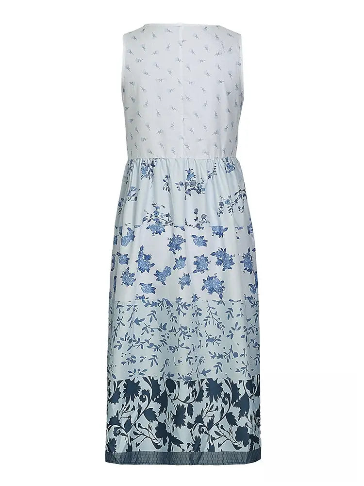 Plus Size Casual Women Summer Midi Dress 5Xl 2023 Large Floral Print Sleeveless Crewneck A Line Boho