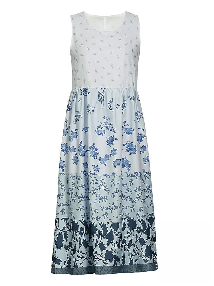 Plus Size Casual Women Summer Midi Dress 5Xl 2023 Large Floral Print Sleeveless Crewneck A Line Boho