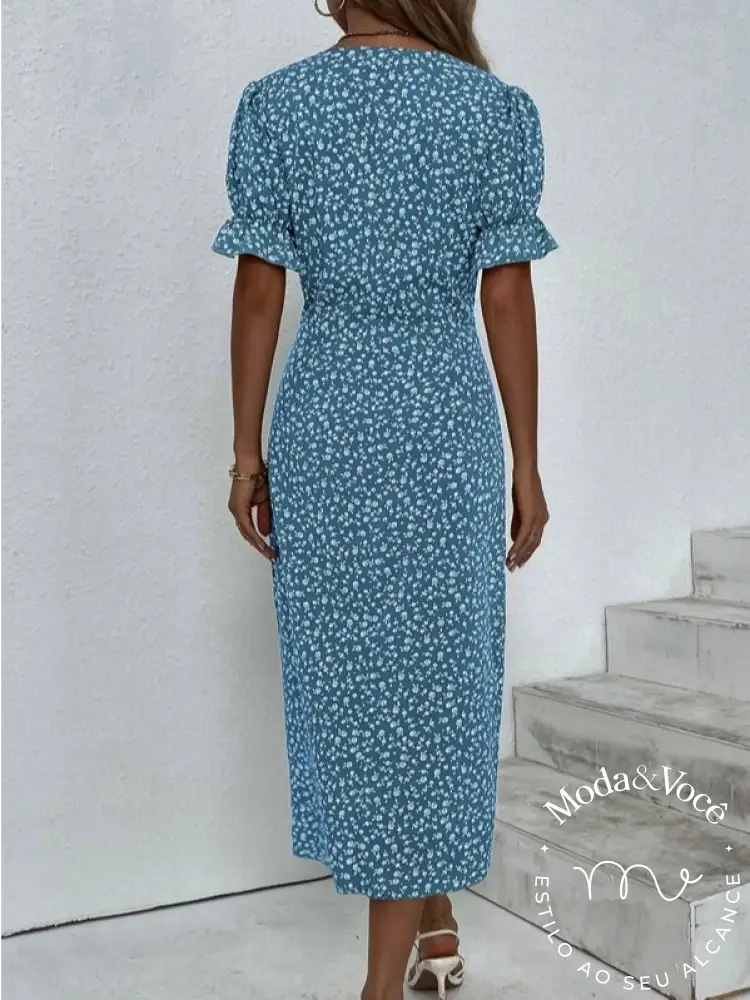 Vestido De Verão Floral Senhora Elegante Vestidos Midi Com Decote Em V Para Férias