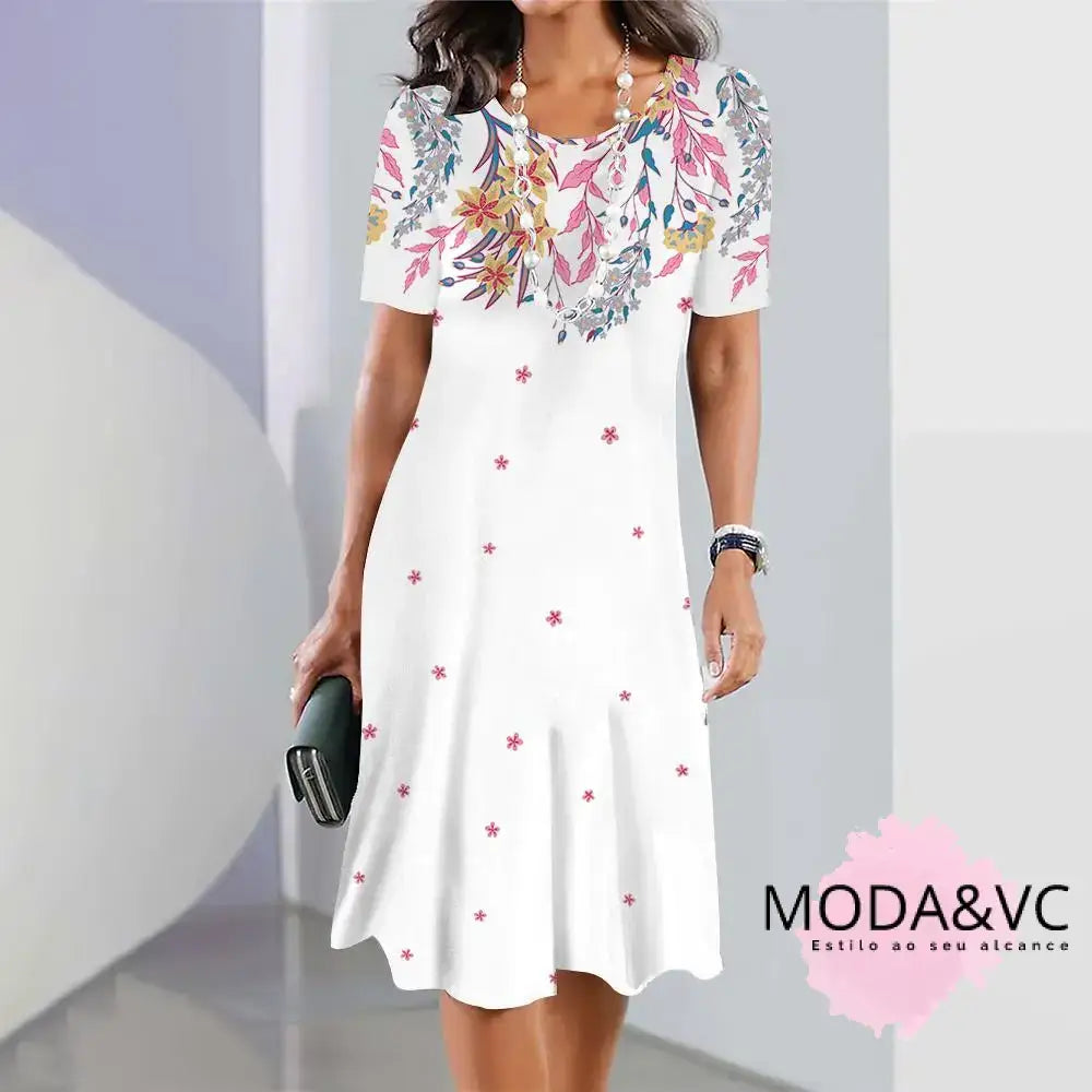 Simple Printed Women’s Dresses 2023 Summer Short Sleeve Clothing Casual Female Beach Party Skirt