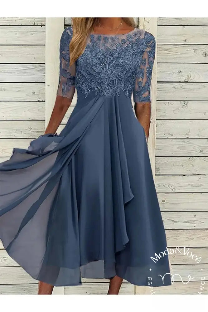 Vestido Midi Feminino Simples De Meia Manga Para Festa Confortável E Elegante Convidados Casamento P