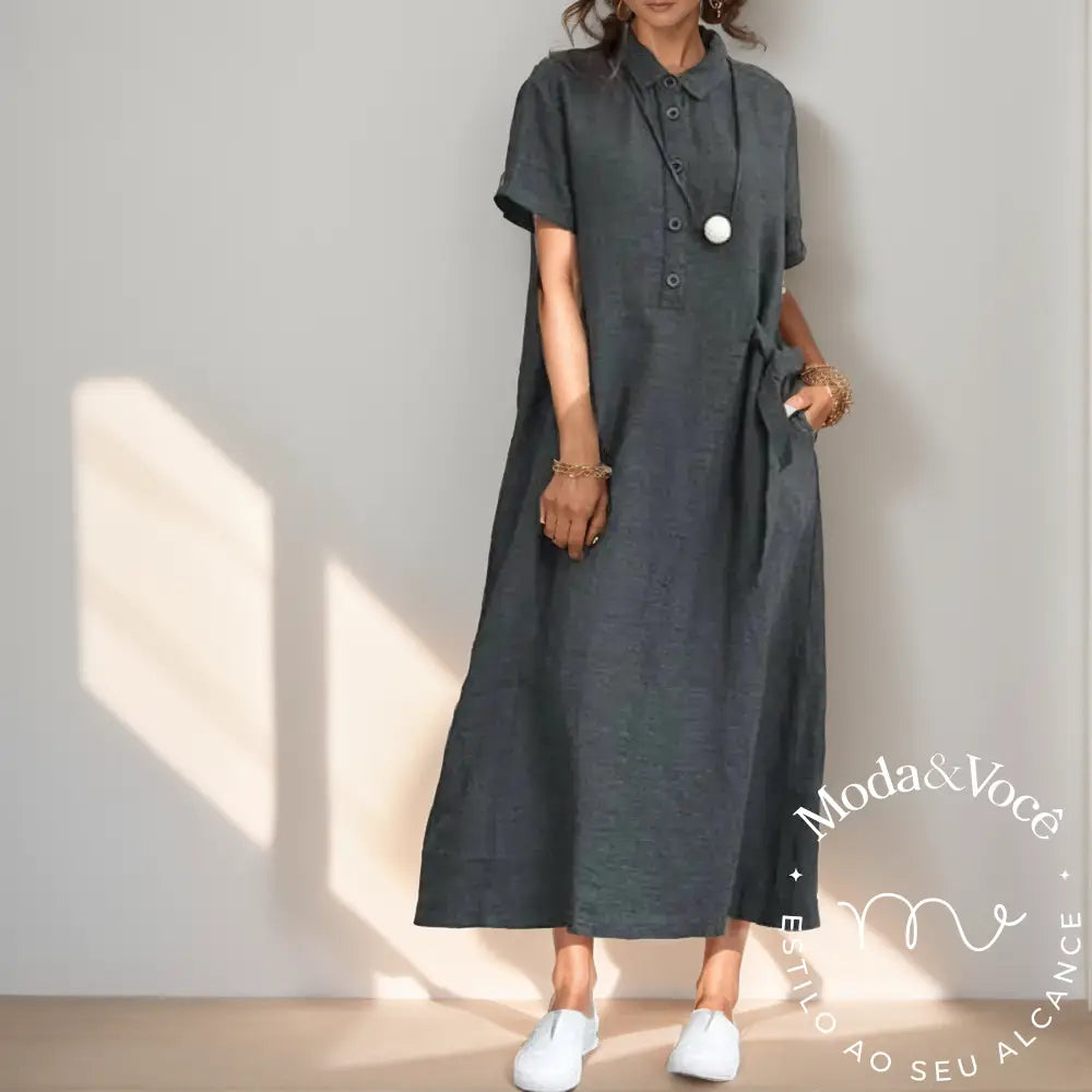 Vestido Vintage De Linho Cornelia Cinza Escuro / P Feminino