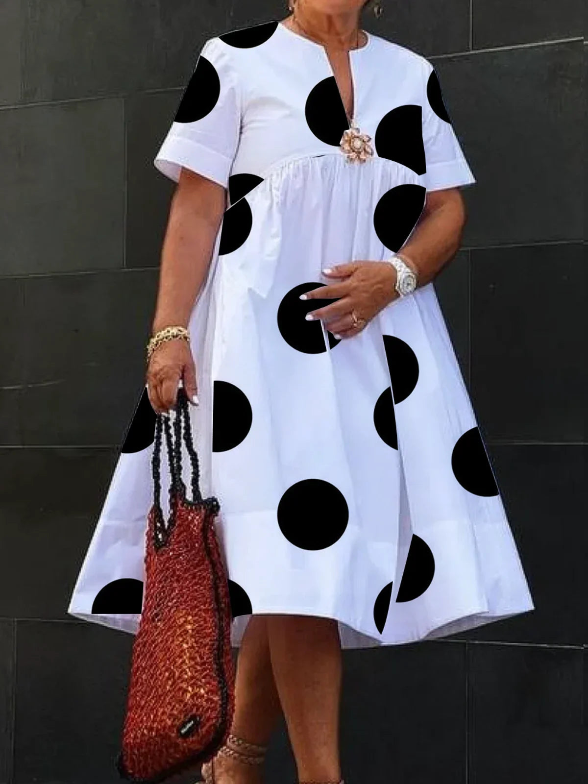 Vestido Midi Solto Com Bolinhas Urbanas P