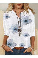 Blusa De Manga Curta Com Decote Em V Floral