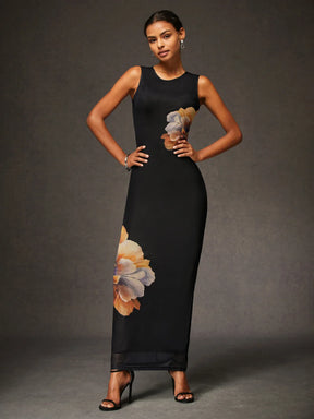 Vestido Longo Floral Básico De Alta Elasticidade