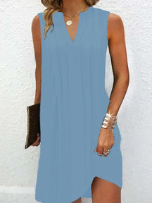 Vestido Largo Casual De Cor Sólida Com Decote Em V Azul