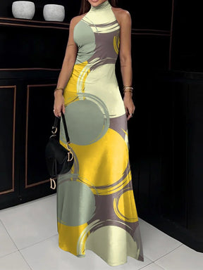 Vestido Longo Urbano De Gola Alta Com Bolinhas P