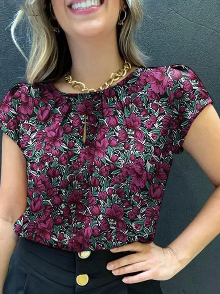 Camisa Florida Fernanda Roxa / P