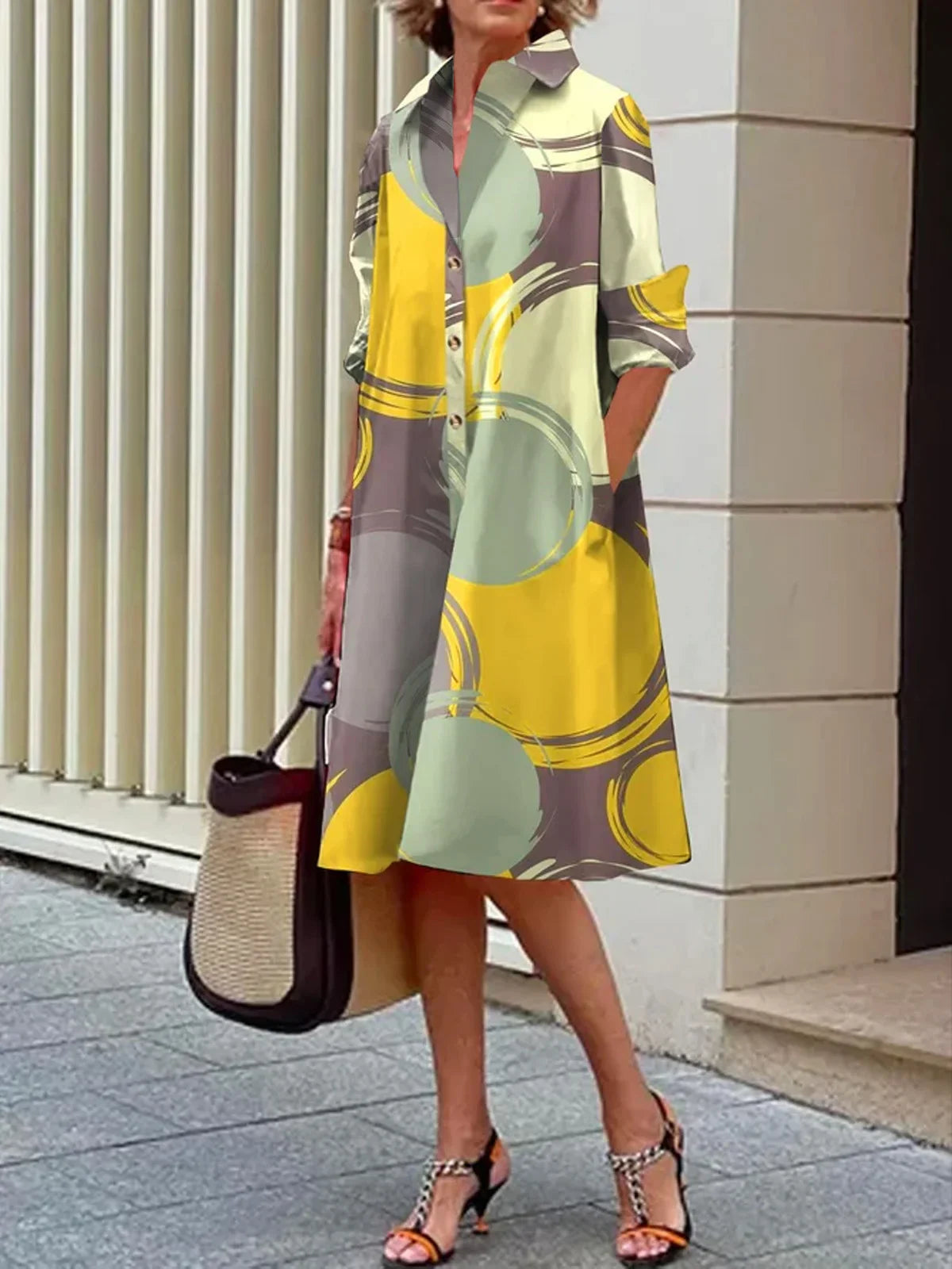 Vestido Camisa De Bolinhas Abstratas Urbanas