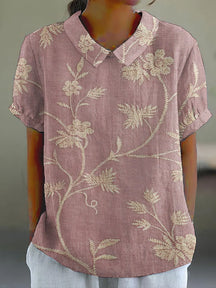 Camisa De Linho Algodão Casual Com Estampa Floral Retrô Feminina Comstylish Rosa / P