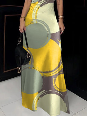 Vestido Longo Urbano De Gola Alta Com Bolinhas