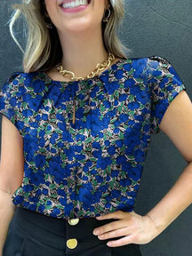 Camisa Florida Fernanda Azul / P