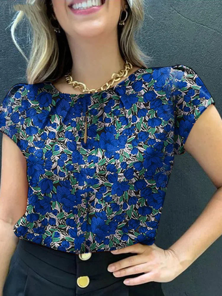 Camisa Florida Fernanda Azul / P