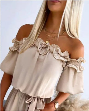 Macacão Ombro A Com Babado E Bainha Amarrada