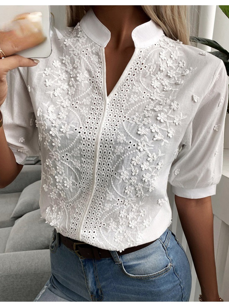 Camisa Bordada Valentina Floral Branca / P Feminina
