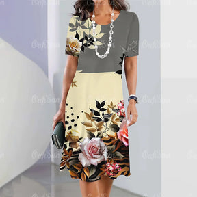 Summer Dresses For Women Fashion Colorblock Print Top Holiday Casual Short Sleeve Harajuku Floral