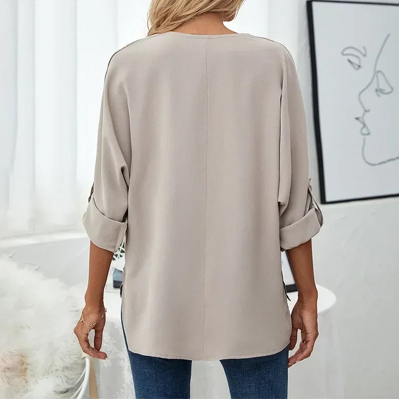 Solid Casual Loose Blouses For Women Fashion 2023 Autumn Vintage Women’s Oversized Shirts And
