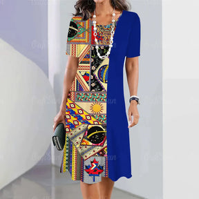 Summer Dresses For Women Fashion Colorblock Print Top Holiday Casual Short Sleeve Harajuku Floral