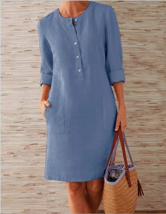 Vestido De Linho Budapeste Azul / P