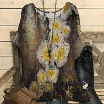 2023 New Summer 3D Flower Prin O-Neck Short Sleeve Round Neck Ladies T-Shirt Fashion Tops Casual