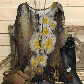 2023 New Summer 3D Flower Prin O-Neck Short Sleeve Round Neck Ladies T-Shirt Fashion Tops Casual