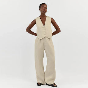 Conjunto De Linho Alana Cáqui / P