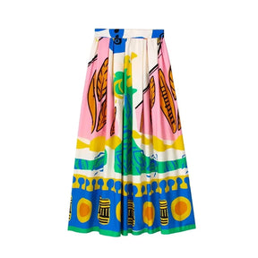 Traf Printed Long Skirts For Women Fashion 2023 Pleated Midi Skirt Woman High Waist Sets Streetwear