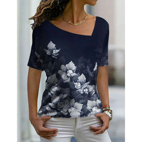 2023 Women’s Floral Theme Printed Painting Tee Shirts V Neck Casual Female Daily Pullover New T