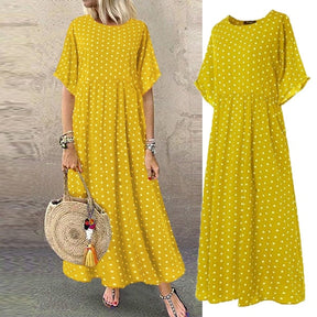 Boho Maxi Dress Vintage Print Summer Half Sleeve Loose Casual Plus Size Female Long Big Swing