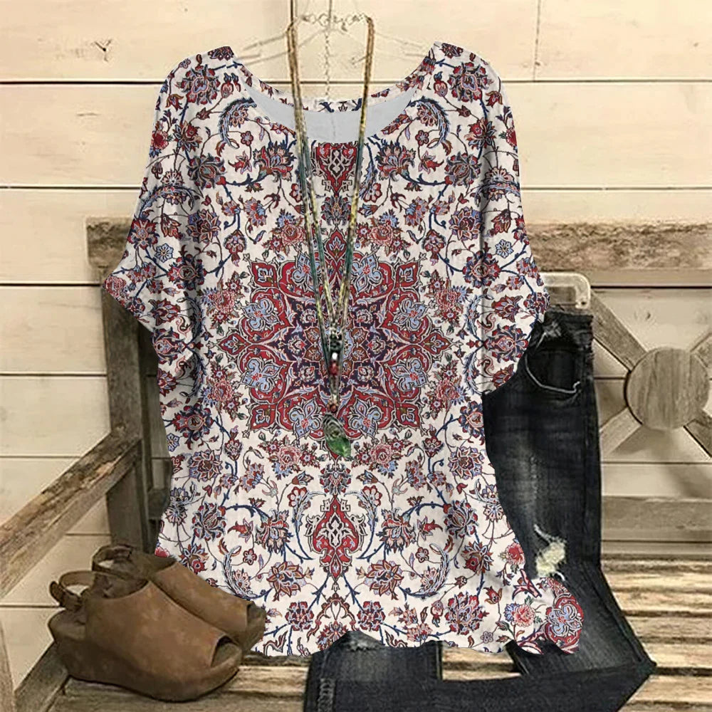 2023 New Summer 3D Flower Prin O-Neck Short Sleeve Round Neck Ladies T-Shirt Fashion Tops Casual