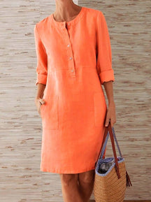 Vestido De Linho Budapeste Laranja / P