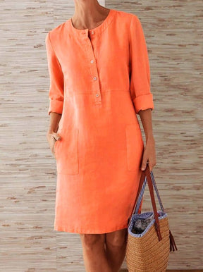 Vestido De Linho Budapeste Laranja / P