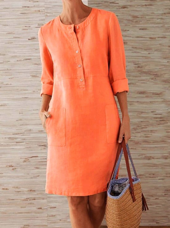 Vestido De Linho Budapeste Laranja / P