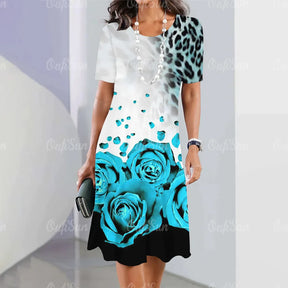 Summer Dresses For Women Fashion Colorblock Print Top Holiday Casual Short Sleeve Harajuku Floral
