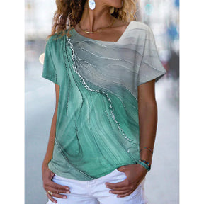 2023 Women’s Floral Theme Printed Painting Tee Shirts V Neck Casual Female Daily Pullover New T