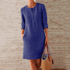 Vestido De Linho Budapeste Azul Escuro / P