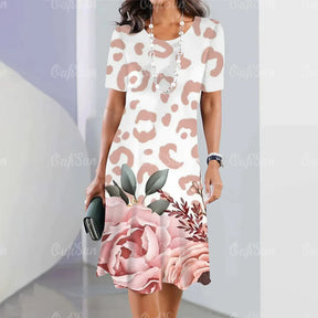 Summer Dresses For Women Fashion Colorblock Print Top Holiday Casual Short Sleeve Harajuku Floral
