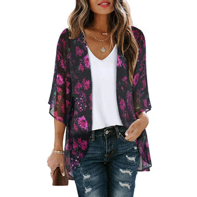 2023 New Women Summer Long Flowy Kimono Cardigans Boho Chiffon Floral Beach Cover Up Tops Beachwear