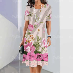 Summer Dresses For Women Fashion Colorblock Print Top Holiday Casual Short Sleeve Harajuku Floral
