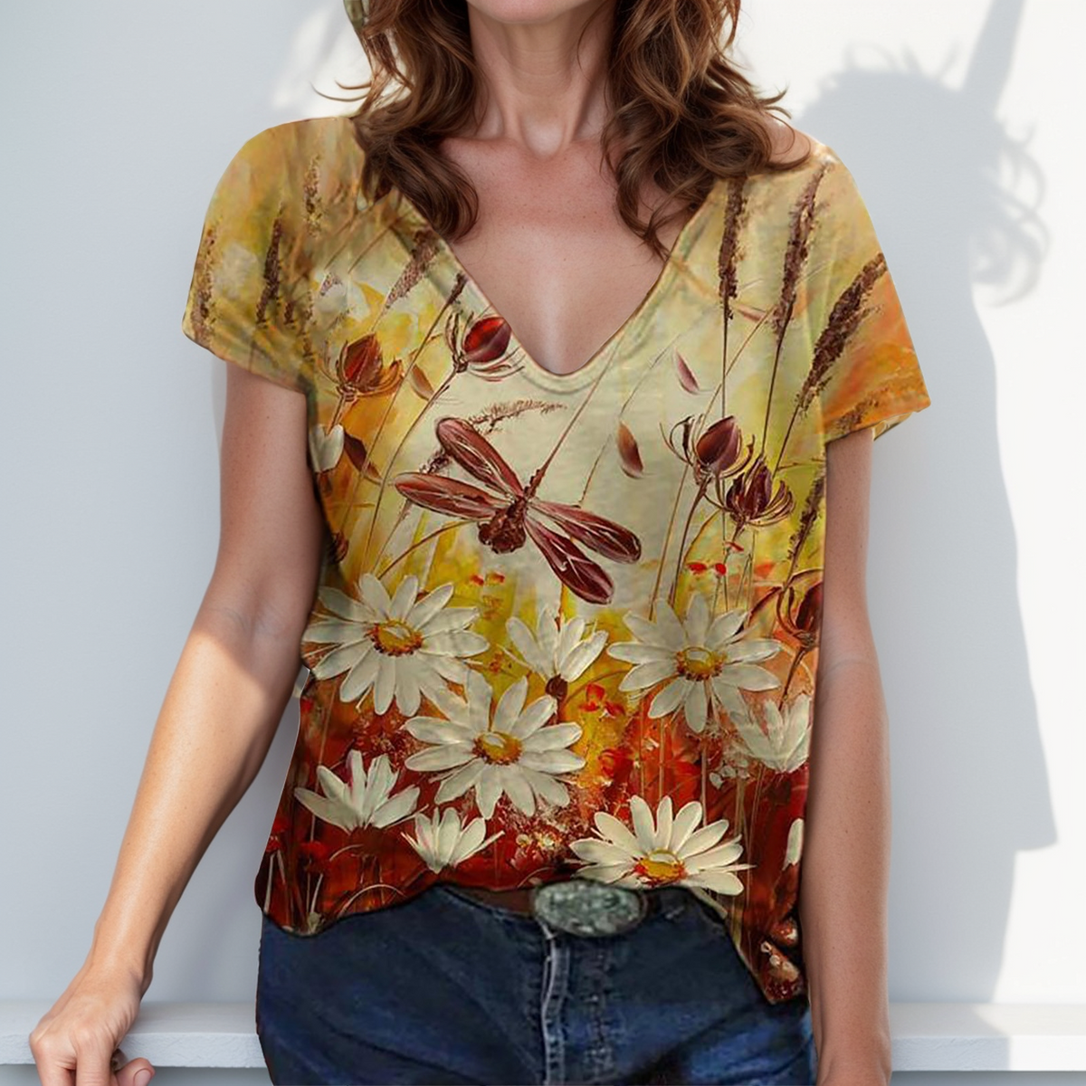 Camisa Florida Leandra Amarela / P